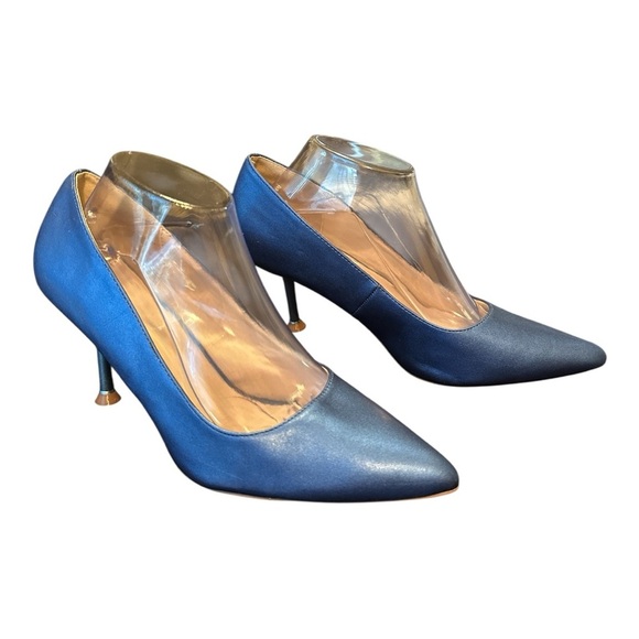 Halston Blue Vegan Leather Pointed Toe Heels Size 10 - Picture 2 of 10